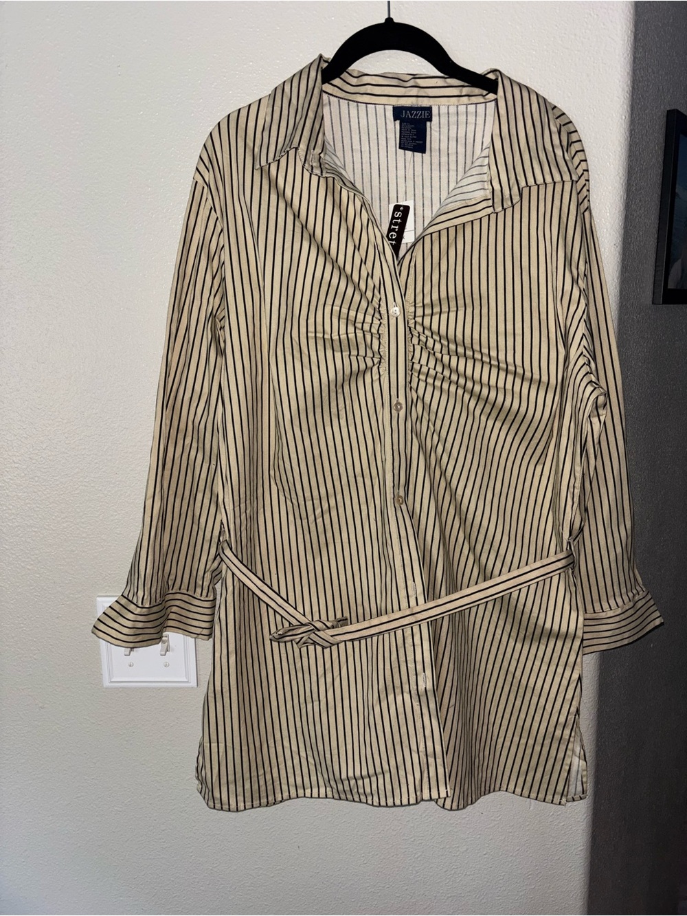 Jazzie Plus Size 3X Striped Shirt Dress Stretch Ruched Belted Casual